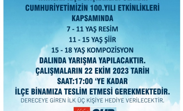CHP YATAĞAN’DAN 100. YILA ÖZEL 3 YARIŞMA
